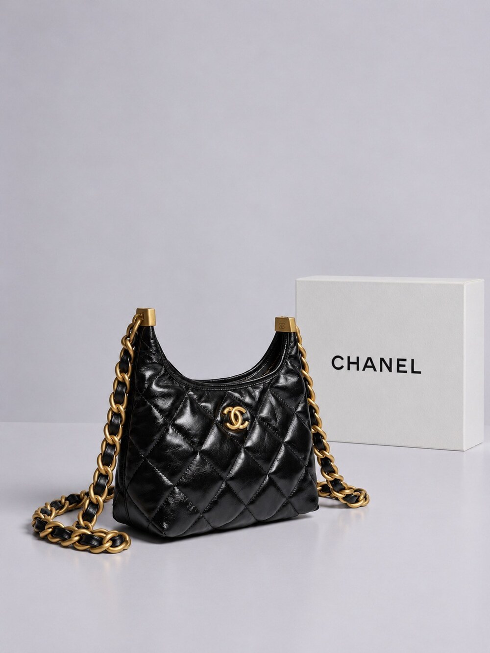 Chanel Shiny Black Calfskin Quilted Hobo with Gold Tone Hardware - Picture 7 of 14